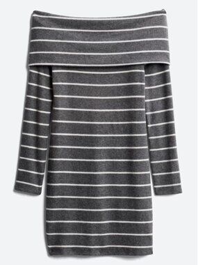 Gray & White Striped Off The Shoulder Dress - Size Large